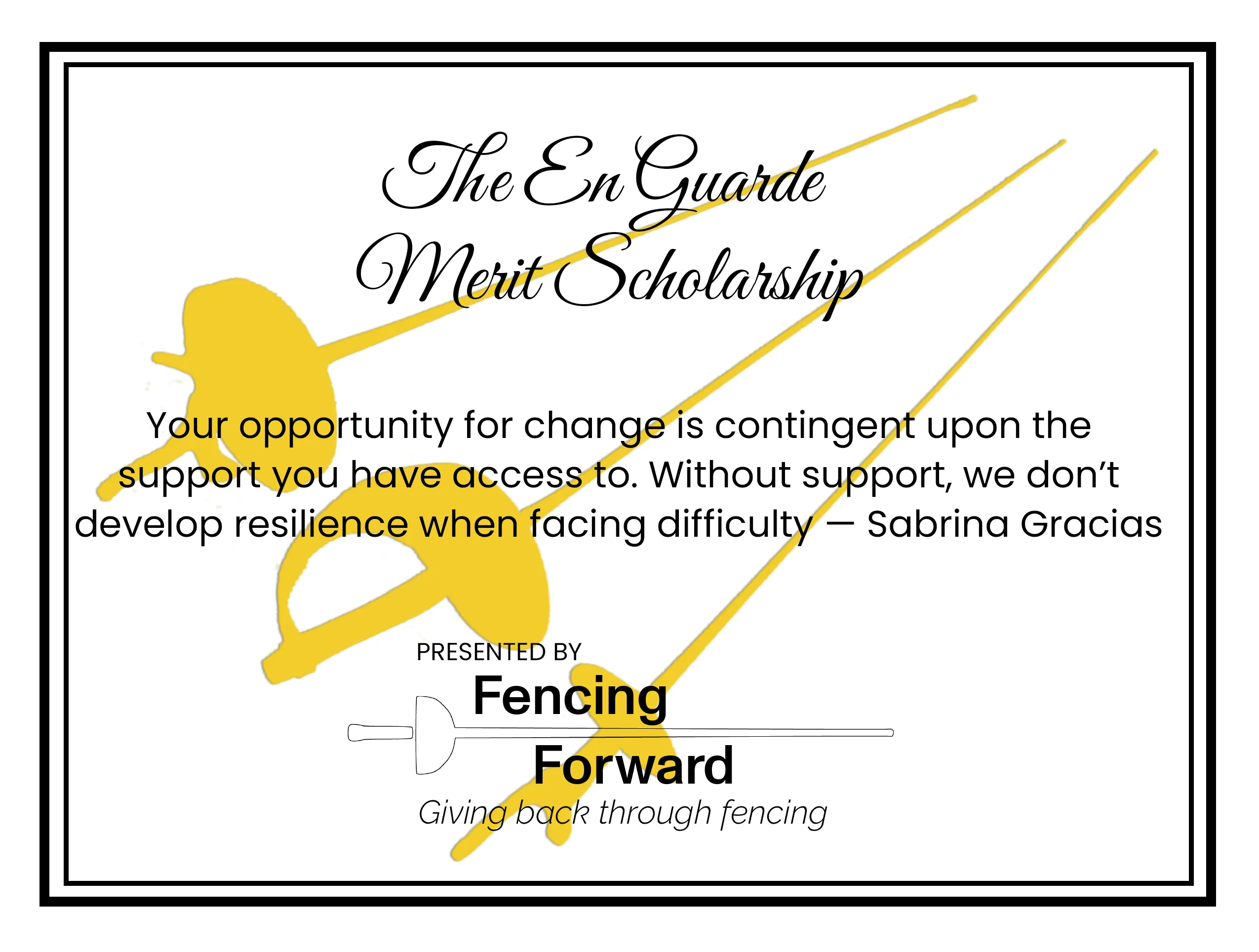 award certificate En Guarde Merit Scholarship